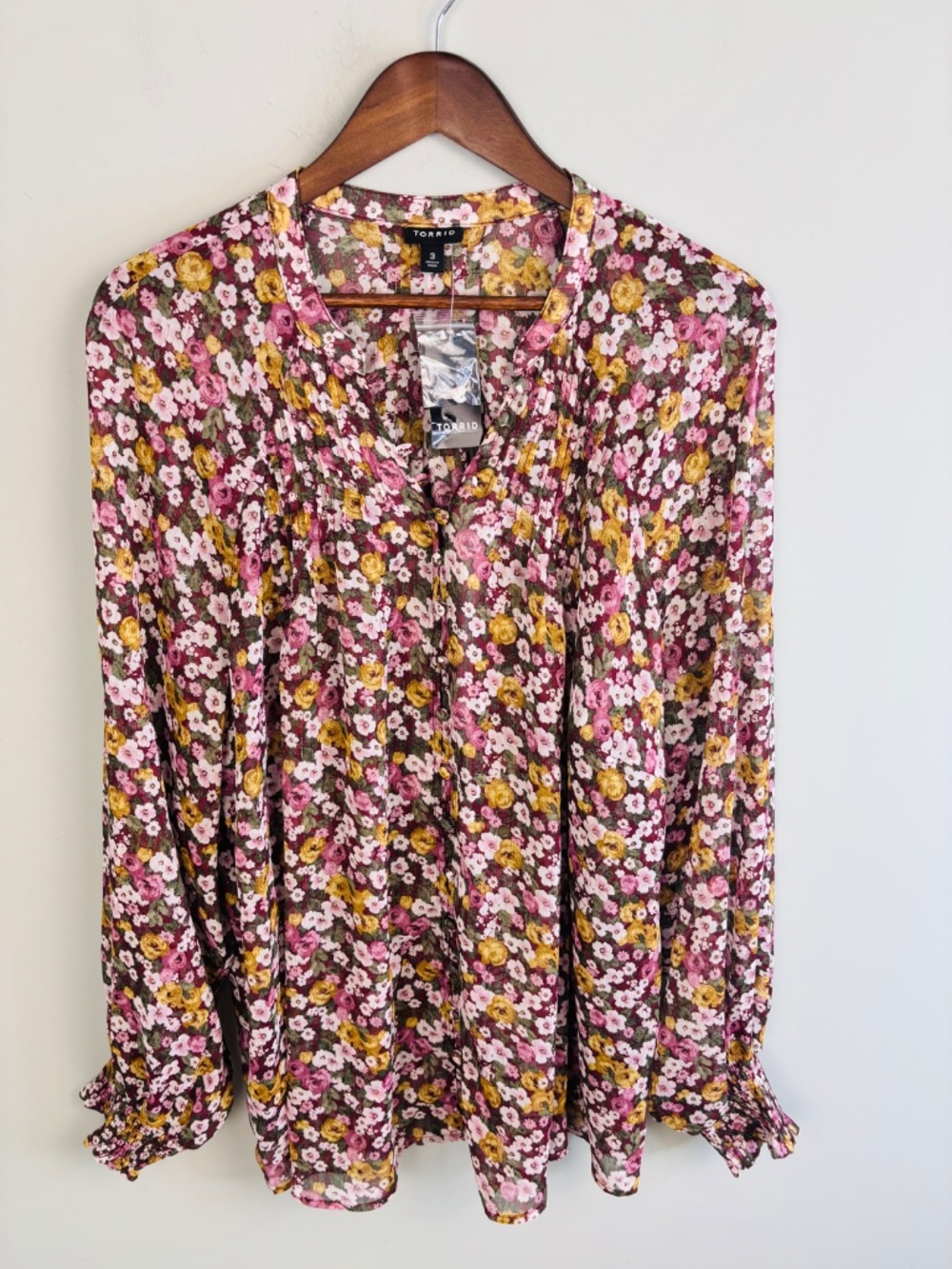 Torrid Crinkle Chiffon Smocked Sleeve Blouse NWT Size 3X - Picture 3 of 5